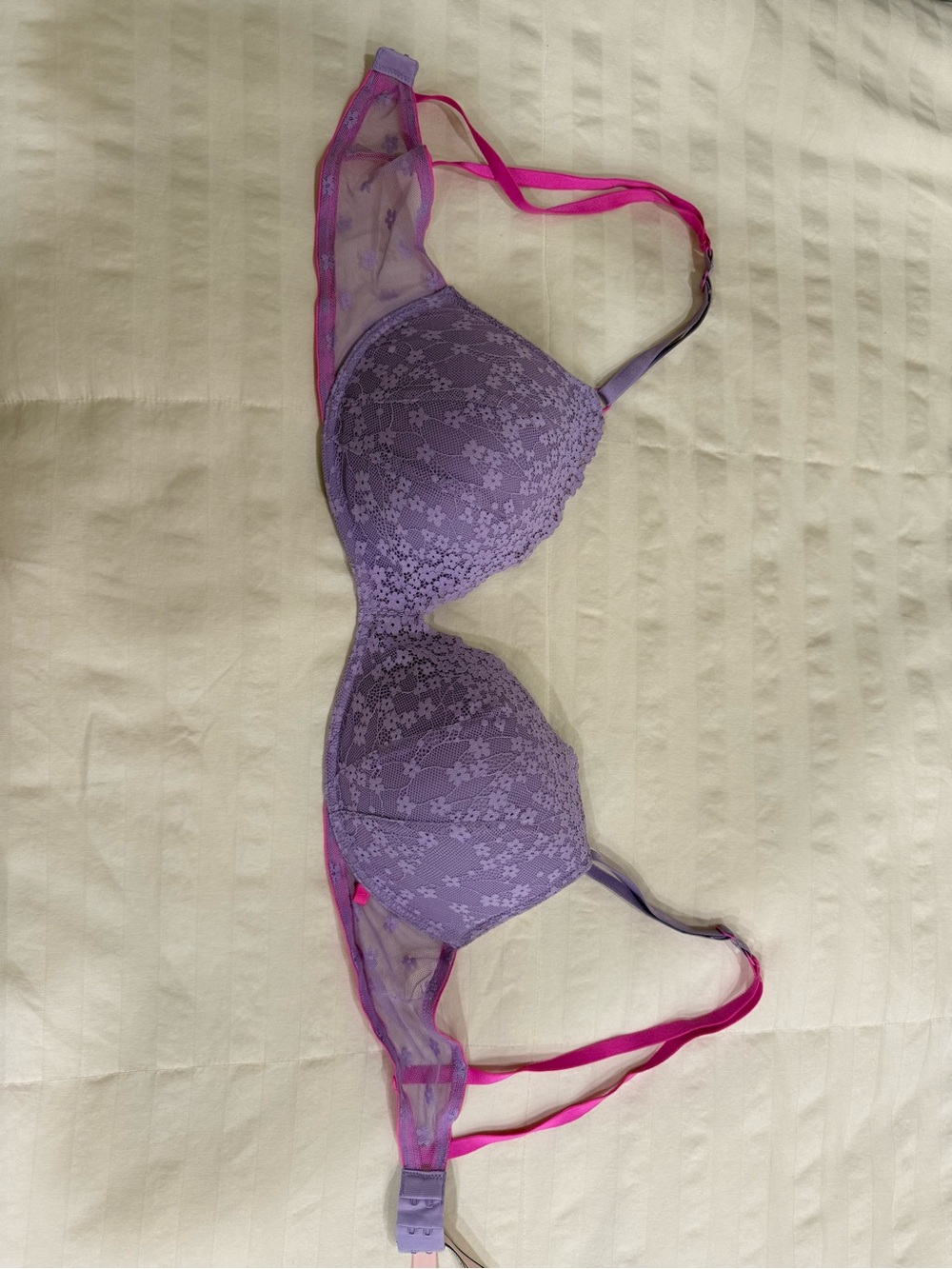 Victoria's Secret Lavender Lace Bra with Hot Pink Straps